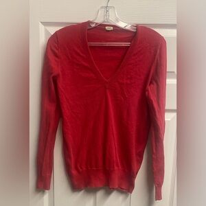 J. Crew Red 100% Cotton V-Neck Fitted Lightweight Sweater Size Medium